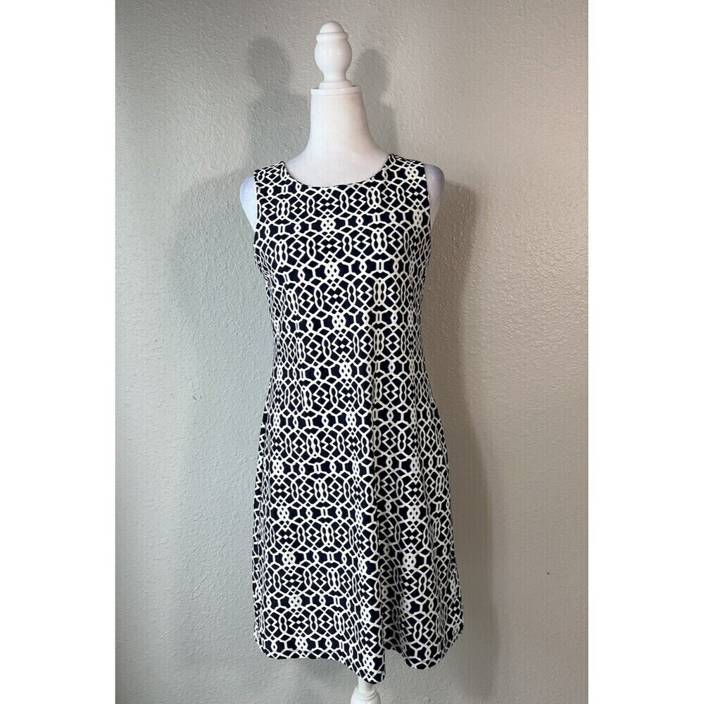 Jude Connally Women's Size Small Brown White Lattice Sleeveless Shift Dress